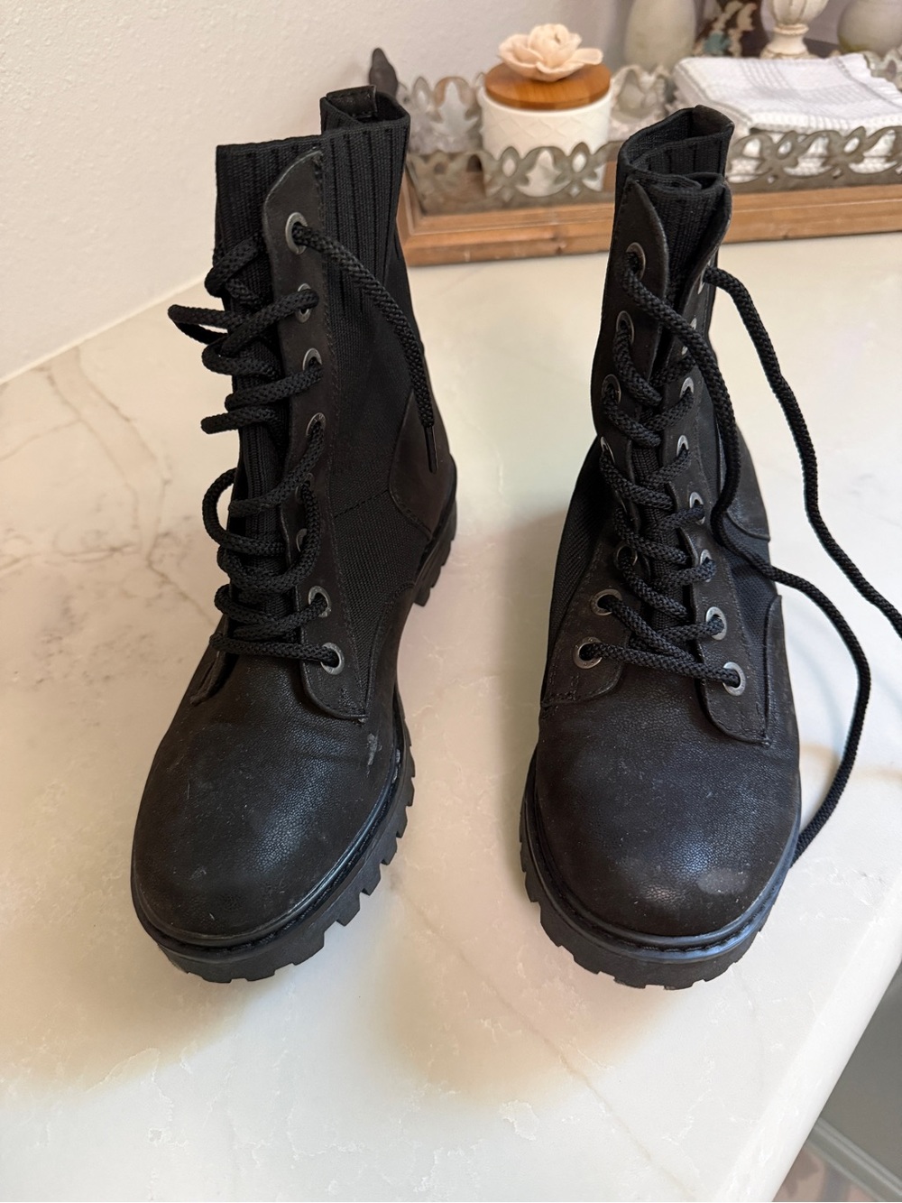 Women's Black Lace-Up Combat Boots